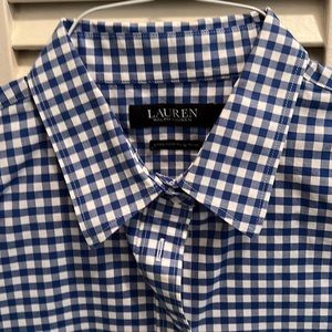 Ralph Lauren blouse. Blue/white checks. Size Large. Worn once.